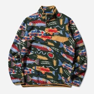 NWT Patagonia Fleece Synchilla Snap-T Salmon Energy Old Growth Green Medium